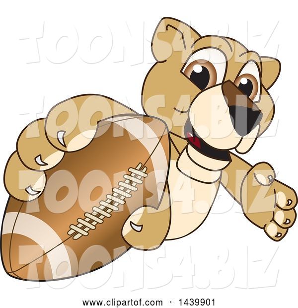 Vector Illustration of a Cartoon Lion Cub School Mascot Grabbing a Football