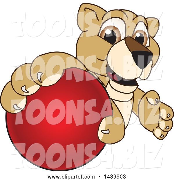 Vector Illustration of a Cartoon Lion Cub School Mascot Grabbing a Red Ball