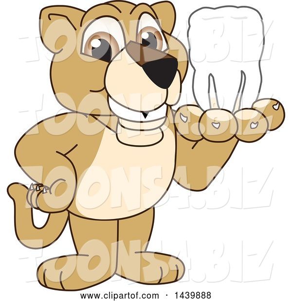 Vector Illustration of a Cartoon Lion Cub School Mascot Holding a Tooth