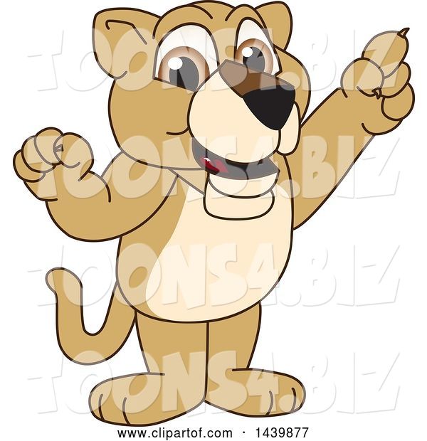 Vector Illustration of a Cartoon Lion Cub School Mascot Holding up a Finger