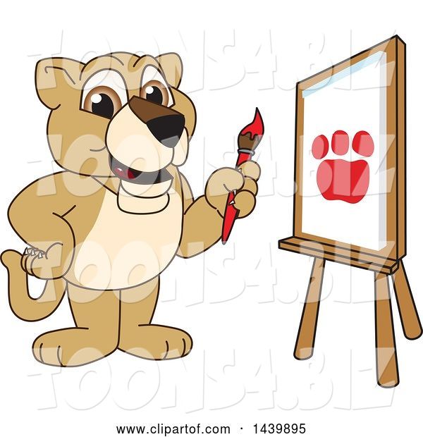 Vector Illustration of a Cartoon Lion Cub School Mascot Painting