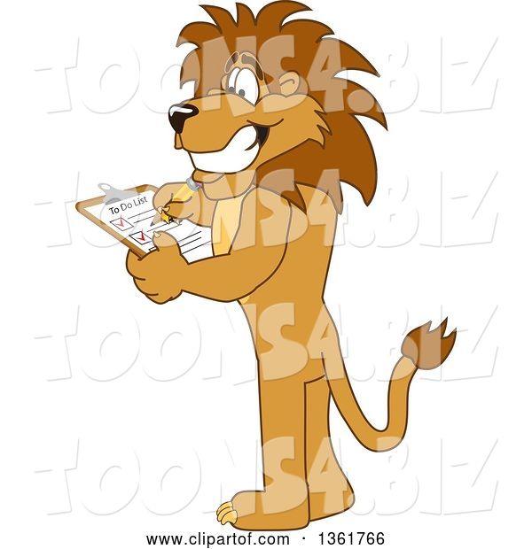 Vector Illustration of a Cartoon Lion Mascot Completing a to Do List, Symbolizing Being Dependable