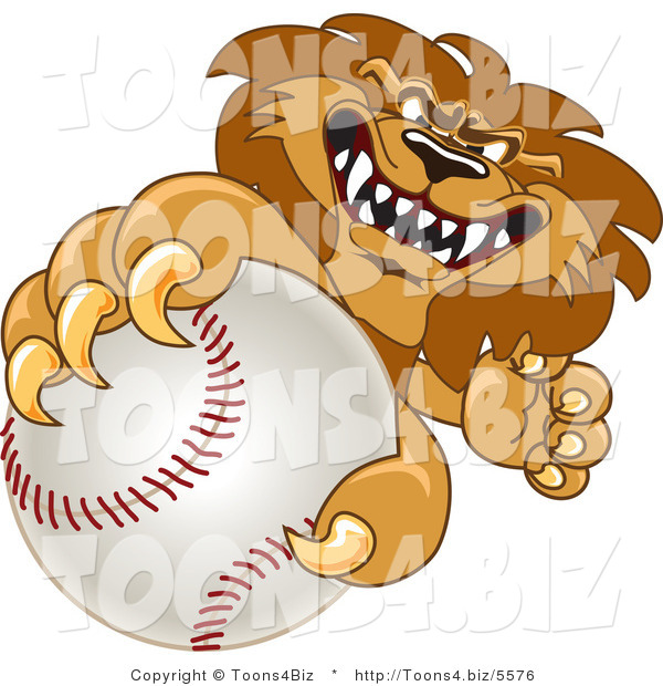 Vector Illustration of a Cartoon Lion Mascot Grabbing a Baseball