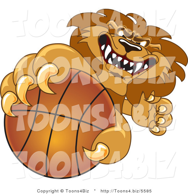 Vector Illustration of a Cartoon Lion Mascot Grabbing a Basketball