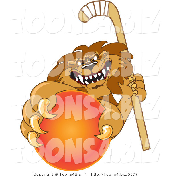 Vector Illustration of a Cartoon Lion Mascot Grabbing a Hockey Ball