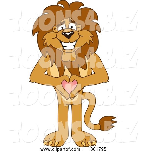 Vector Illustration of a Cartoon Lion Mascot Holding a Heart, Symbolizing Compassion