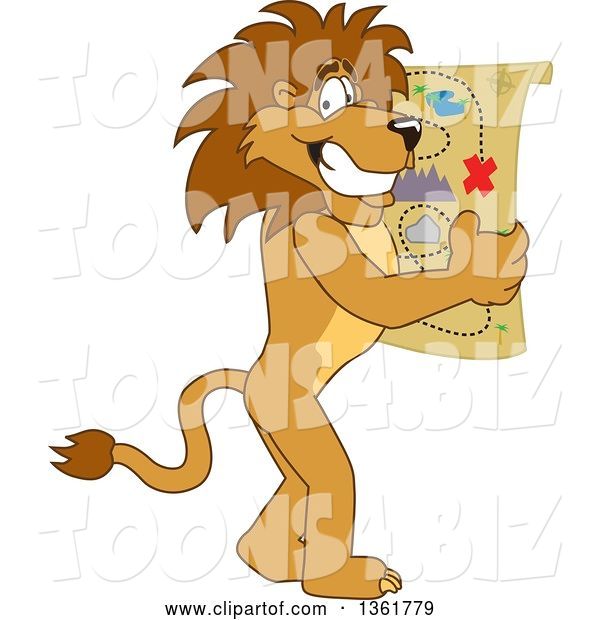 Vector Illustration of a Cartoon Lion Mascot Holding a Map, Symbolizing Being Proactive