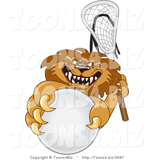Vector Illustration of a Cartoon Lion Mascot Playing Lacrosse
