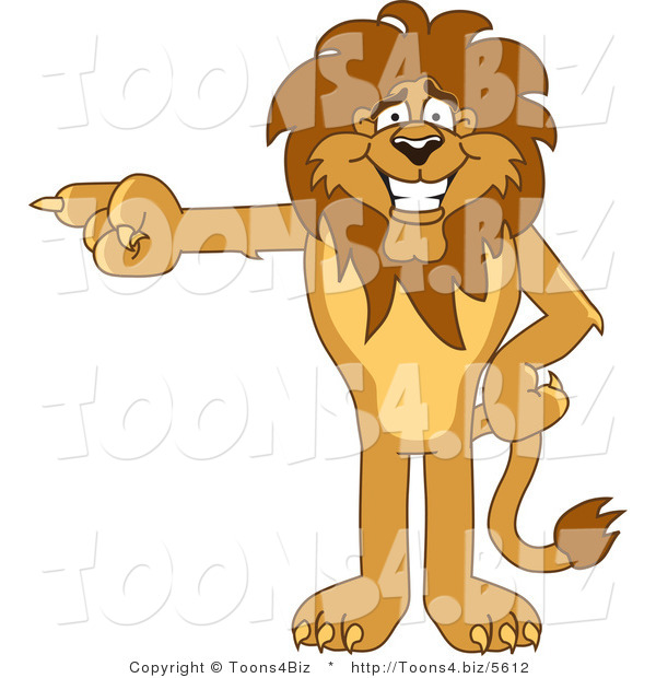 Vector Illustration of a Cartoon Lion Mascot Pointing Left
