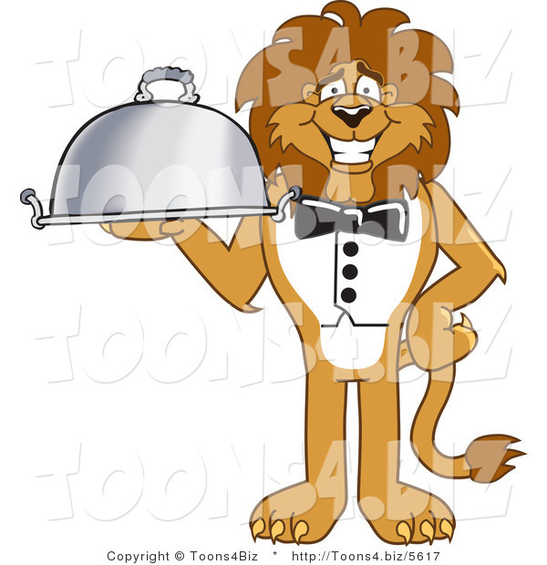 Vector Illustration of a Cartoon Lion Mascot Serving a Platter
