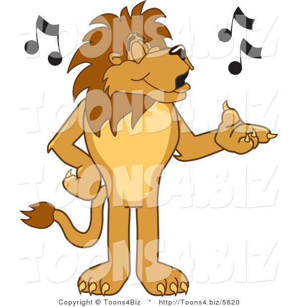 Vector Illustration of a Cartoon Lion Mascot Singing