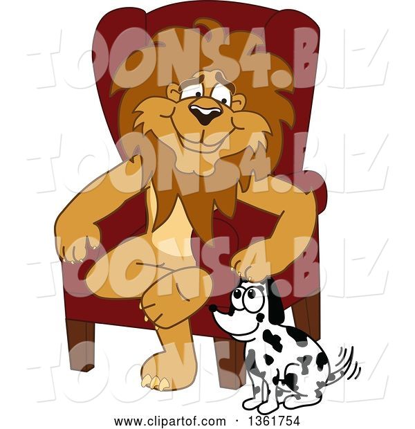 Vector Illustration of a Cartoon Lion Mascot Sitting by a Dog, Symbolizing Responsibility