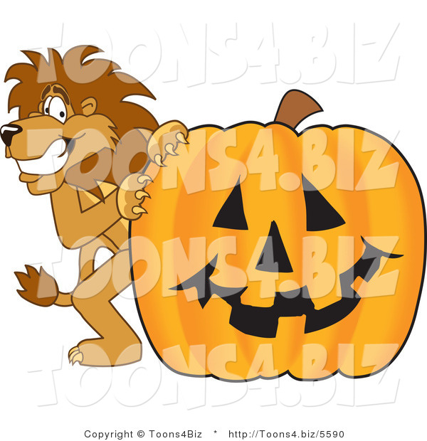 Vector Illustration of a Cartoon Lion Mascot with a Pumpkin