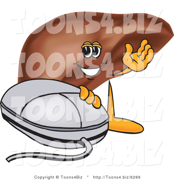 Vector Illustration of a Cartoon Liver Mascot by a Computer Mouse