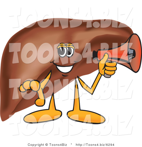 Vector Illustration of a Cartoon Liver Mascot Holding a Megaphone