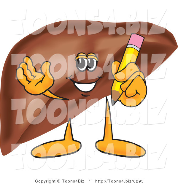 Vector Illustration of a Cartoon Liver Mascot Holding a Pencil