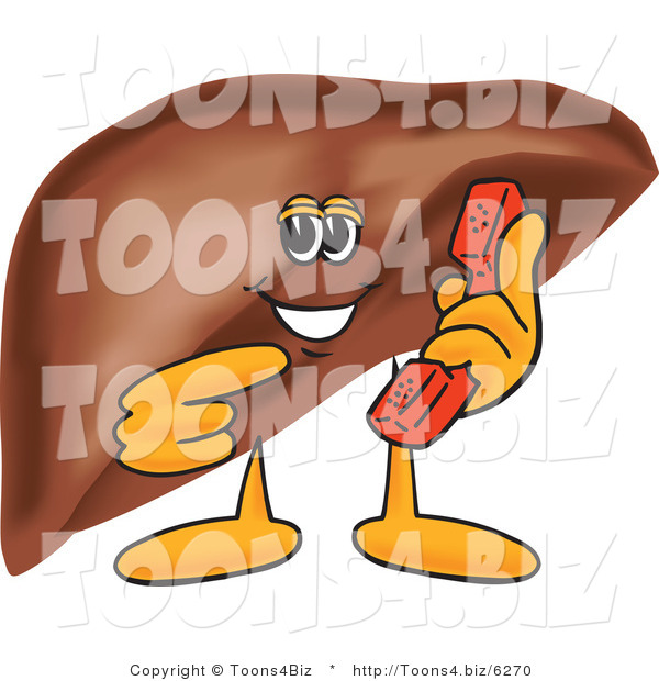 Vector Illustration of a Cartoon Liver Mascot Holding a Phone