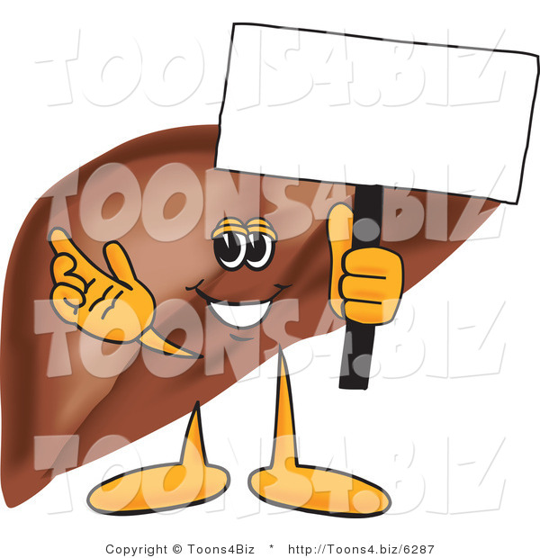 Vector Illustration of a Cartoon Liver Mascot Holding a Small Blank Sign