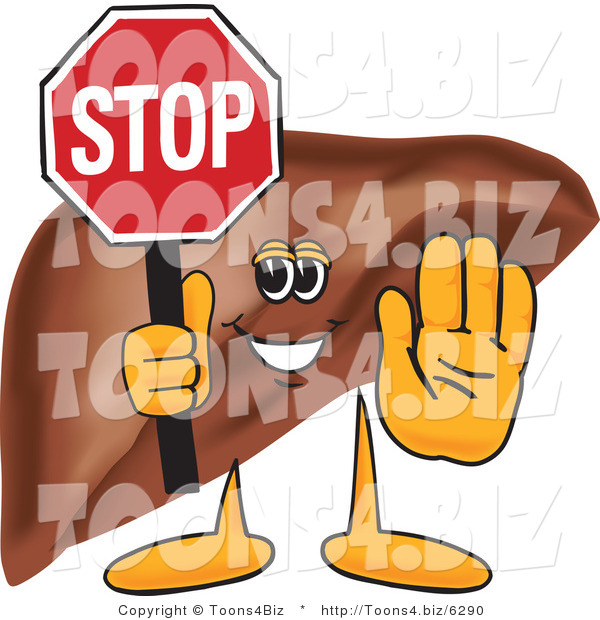 Vector Illustration of a Cartoon Liver Mascot Holding a Stop Sign