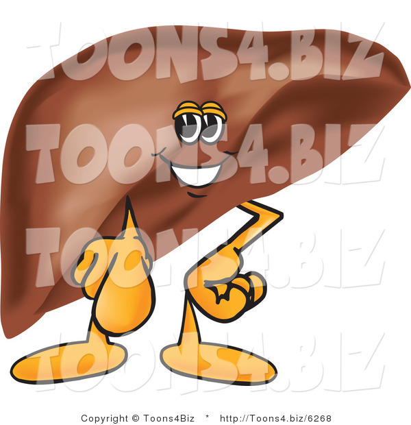 Vector Illustration of a Cartoon Liver Mascot Pointing Outwards