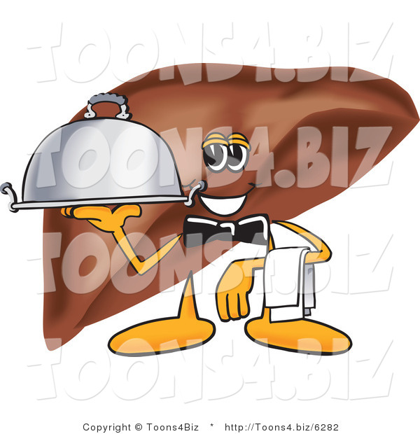 Vector Illustration of a Cartoon Liver Mascot Serving a Platter