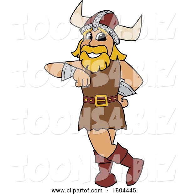 Vector Illustration of a Cartoon Male Viking School Mascot Leaning