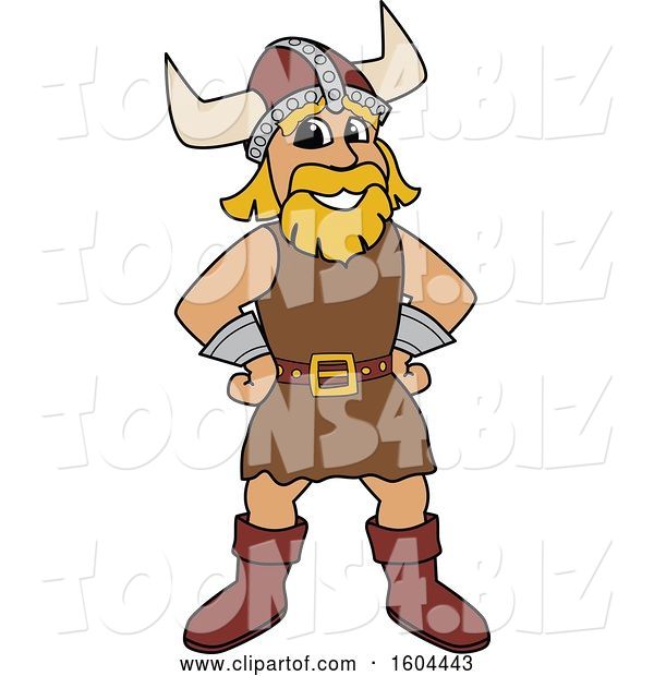 Vector Illustration of a Cartoon Male Viking School Mascot with Hands on His Hips