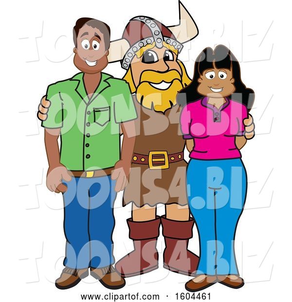 Vector Illustration of a Cartoon Male Viking School Mascot with Parents