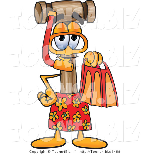 Vector Illustration of a Cartoon Mallet Mascot in Orange and Red Snorkel Gear