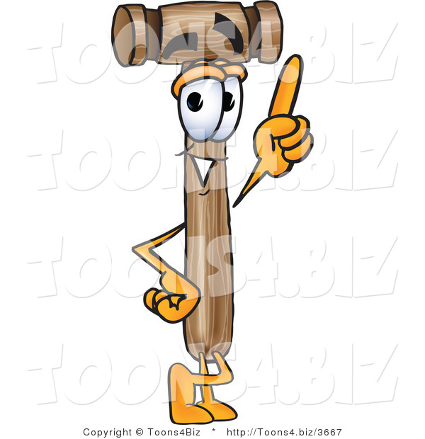 Vector Illustration of a Cartoon Mallet Mascot Pointing Upwards