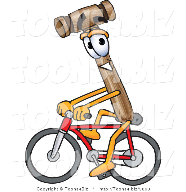 Vector Illustration of a Cartoon Mallet Mascot Riding a Bicycle