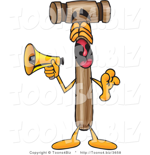 Vector Illustration of a Cartoon Mallet Mascot Screaming into a Megaphone