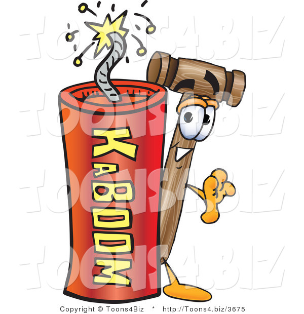 Vector Illustration of a Cartoon Mallet Mascot Standing with a Lit Stick of Dynamite