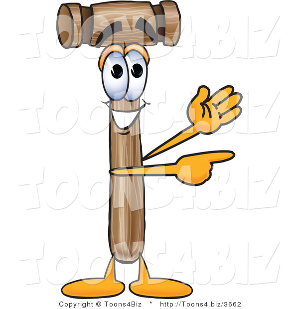 Vector Illustration of a Cartoon Mallet Mascot Waving and Pointing