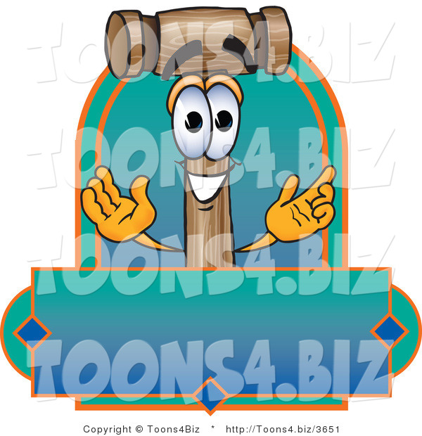Vector Illustration of a Cartoon Mallet Mascot with a Blank Blue and Green Label