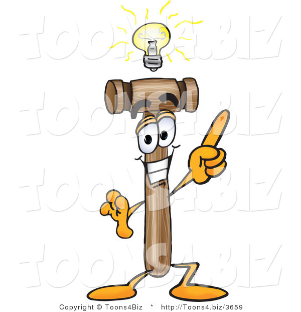 Vector Illustration of a Cartoon Mallet Mascot with a Bright Idea