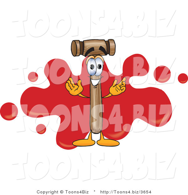 Vector Illustration of a Cartoon Mallet Mascot with a Red Paint Splatter