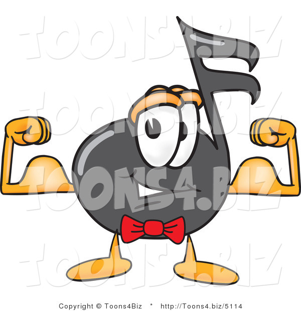 Vector Illustration of a Cartoon Music Note Mascot Flexing His Arm Muscles