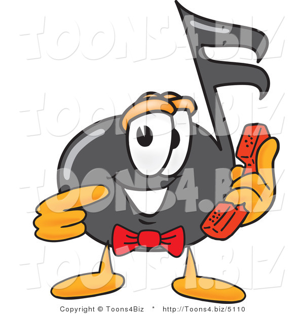 Vector Illustration of a Cartoon Music Note Mascot Holding a Telephone