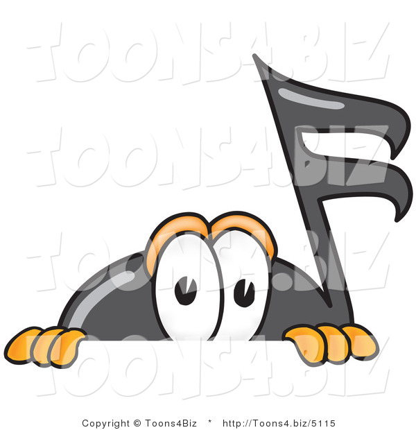 Vector Illustration of a Cartoon Music Note Mascot Peeking over a Surface