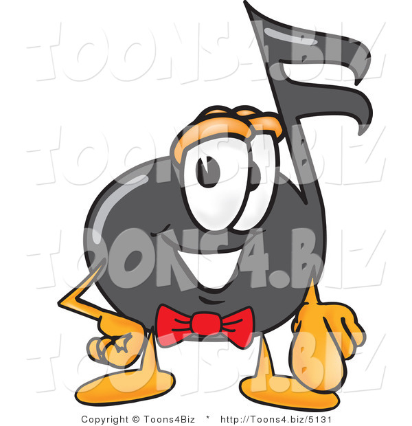 Vector Illustration of a Cartoon Music Note Mascot Pointing at the Viewer