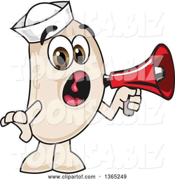 Vector Illustration of a Cartoon Navy Bean Mascot Screaming into a Megaphone