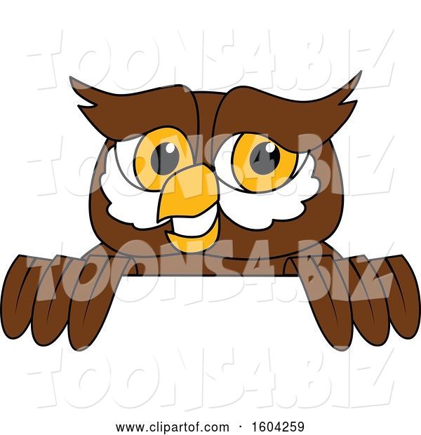Vector Illustration of a Cartoon Owl School Mascot over a Sign
