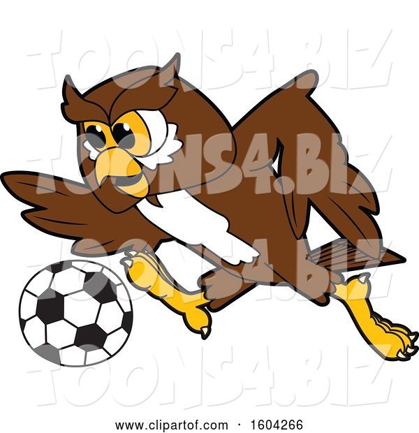 Vector Illustration of a Cartoon Owl School Mascot Playing Soccer