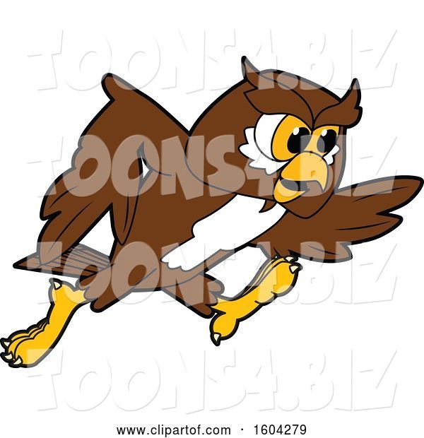 Vector Illustration of a Cartoon Owl School Mascot Running