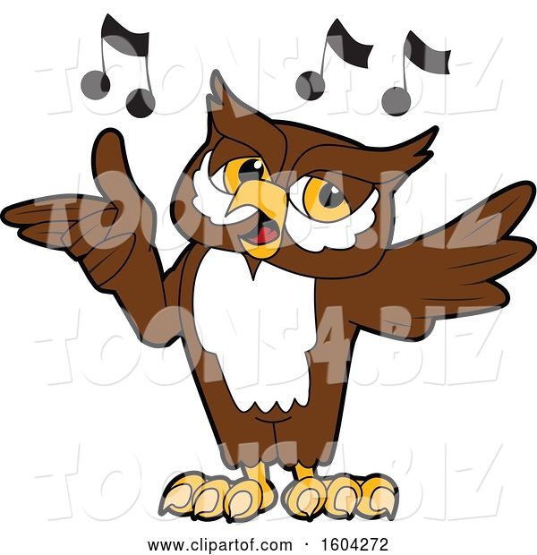 Vector Illustration of a Cartoon Owl School Mascot Singing