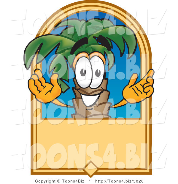Vector Illustration of a Cartoon Palm Tree Mascot on a Blank Tan Label