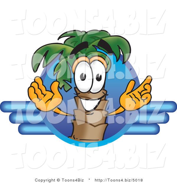 Vector Illustration of a Cartoon Palm Tree Mascot on a Blue Travel Business Logo