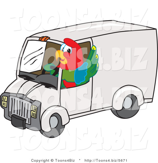 Vector Illustration of a Cartoon Parrot Mascot Driving a Delivery Van