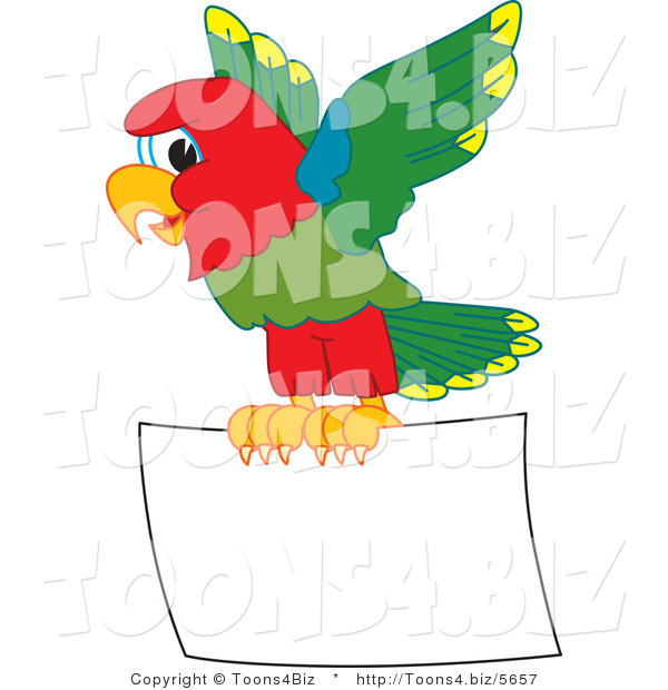 Vector Illustration of a Cartoon Parrot Mascot Flying a Blank Sign